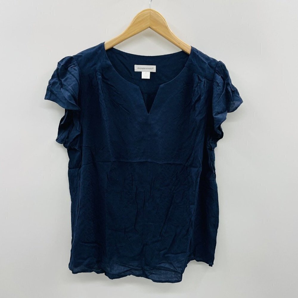 Christopher & Banks Womens Size Medium Split Neck Textured Blouse Blue‎ 1095